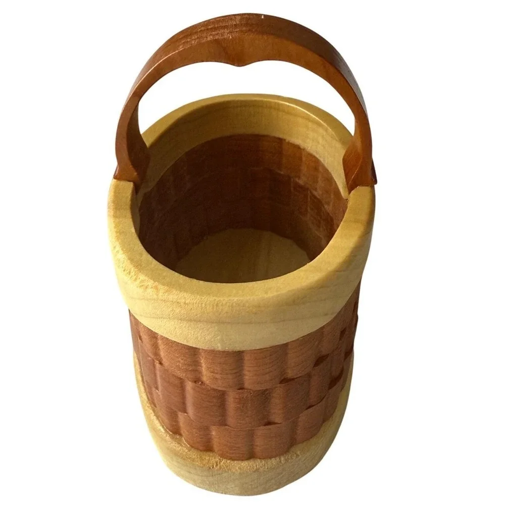 Vintage Handcrafted Wood Splint Mini Basket Signed‎ Marty Worth Cottagecore